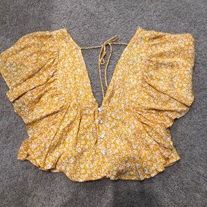 🐳 3/$20 Forever 21 Floral Plunge Neck Blouse NWT